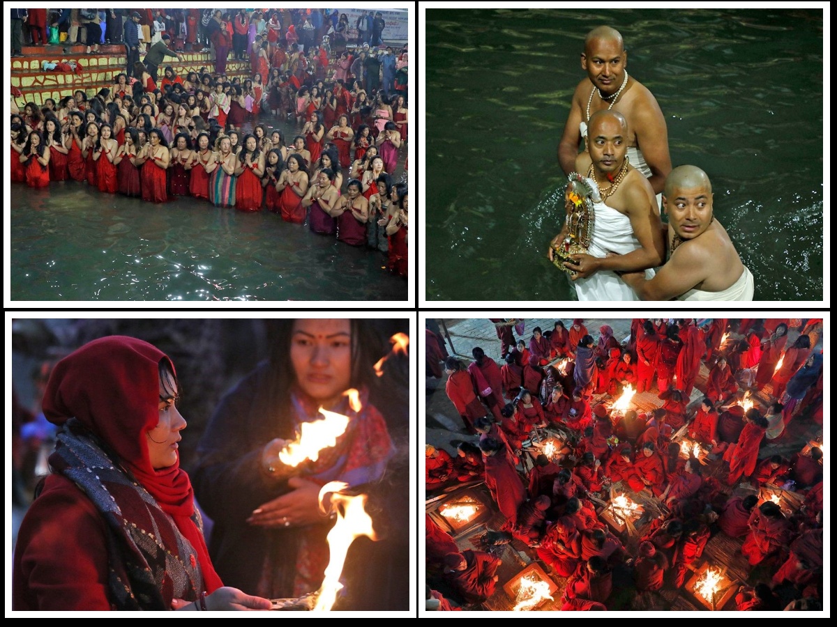 शाली नदीमा स्नान