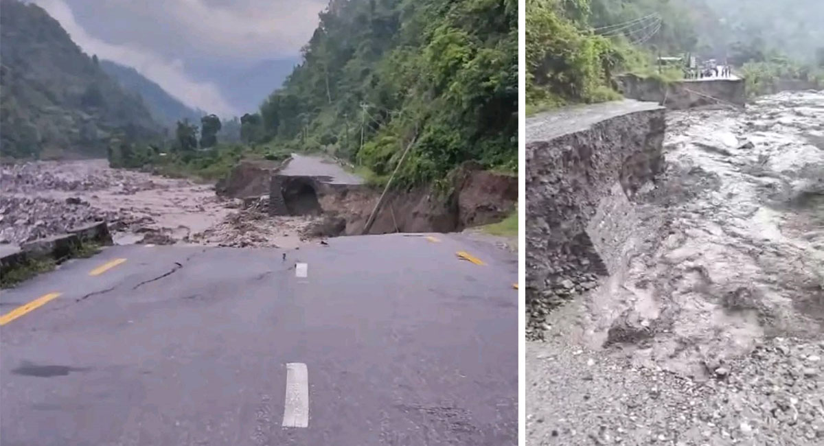 लेउती खोलाले बगाउँदा धरान–धनकुटा सडक अवरुद्ध